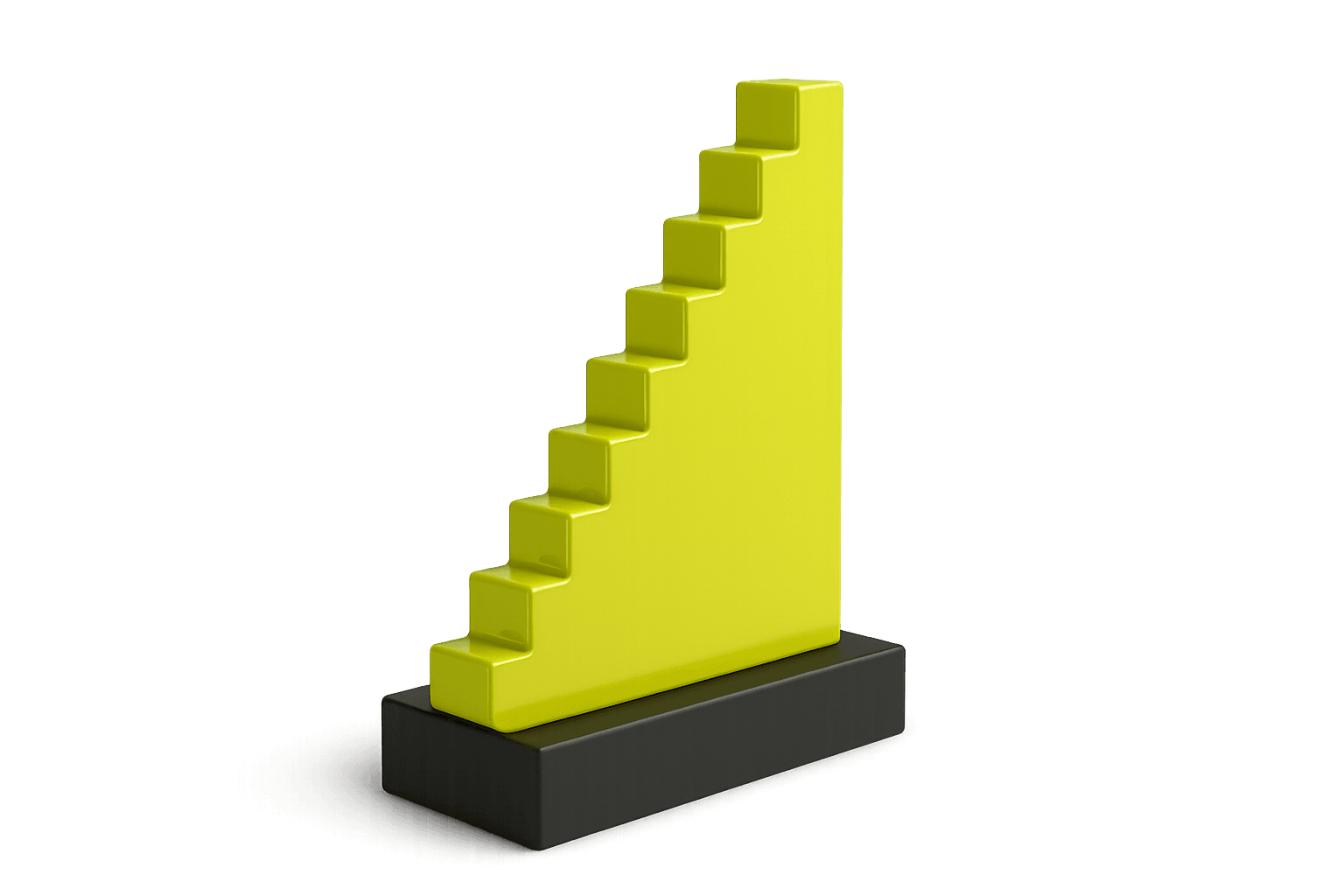 A rising staircase of lime blocks on a black base — the R&H 500 index floor climbing